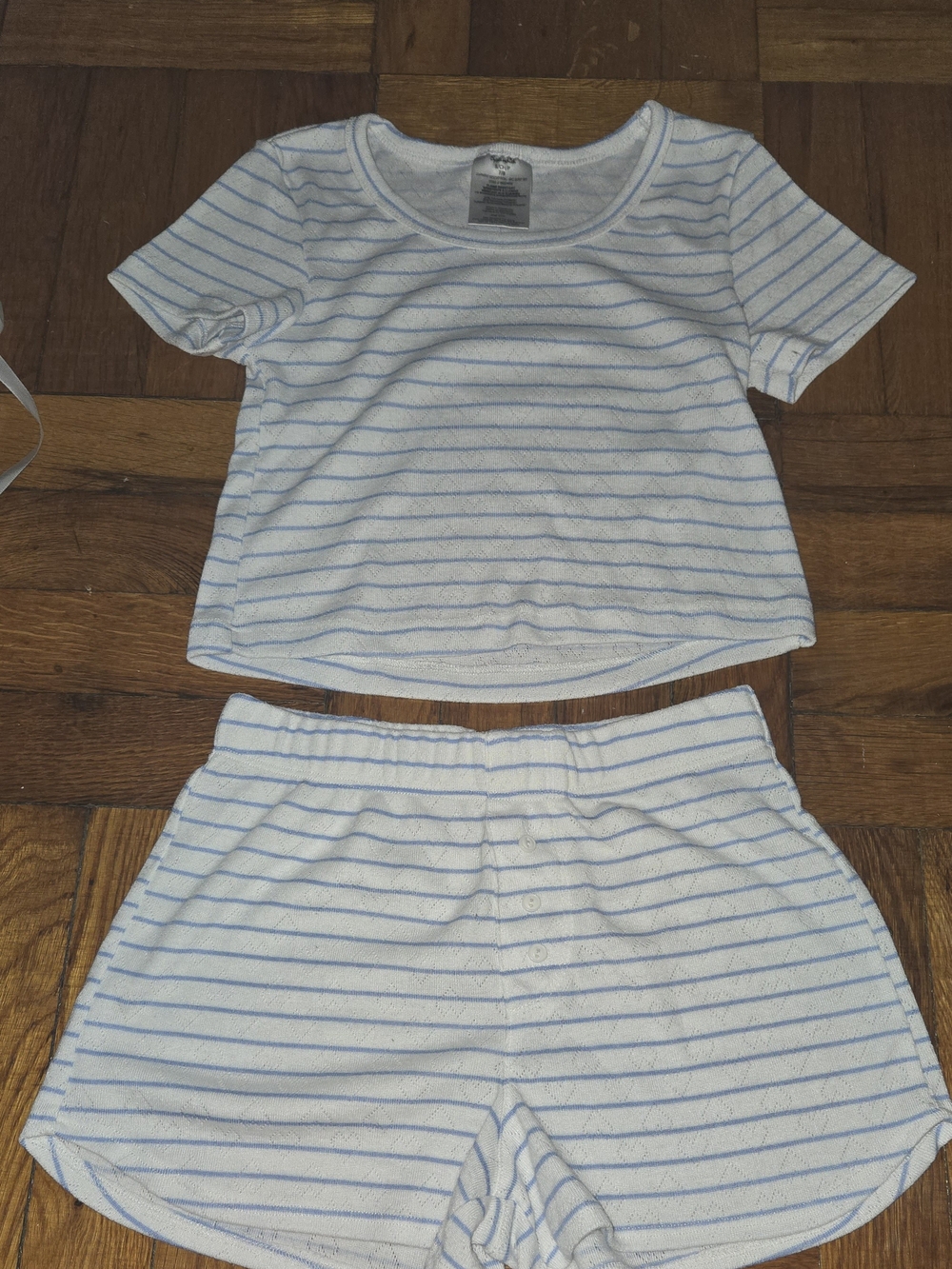 Splendid White and Light Blue Striped Kids Pajama Set